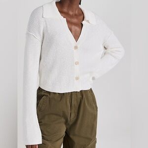 Free People Ella Collared Cardigan in White, size Medium